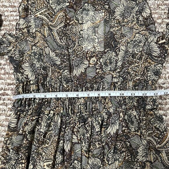 Zara Basic Collection Sz M Cold Shoulder Brown Sheer Midi Dress Floral Paisley - Picture 11 of 12